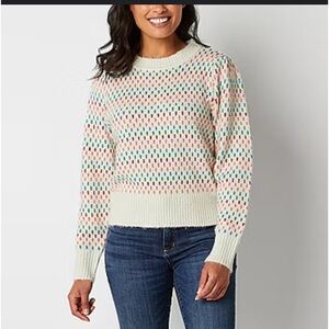 St. John's Bay Womens Crew Neck Long Sleeve Dots Pullover Sweater size PXL